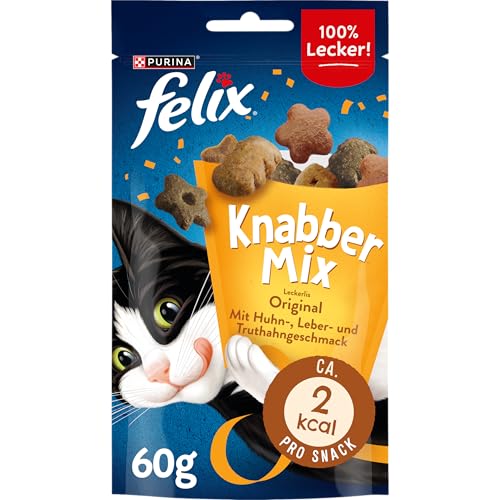 FELIX KnabberMix Original Katzensnack, Knusper-Leckerlie mit 3 Geschmacksrichtungen, 8er Pack (8 x 60g) von FELIX