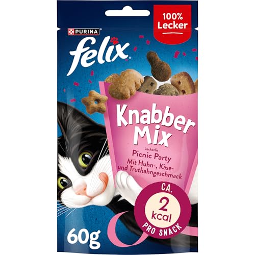 FELIX KnabberMix Picnic Party Katzensnack, Knusper-Leckerlie mit 3 Geschmacksrichtungen, 8er Pack (8 x 60g) von Felix