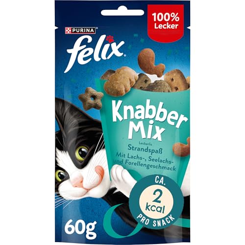 FELIX KnabberMix Strandspaß Katzensnack, Knusper-Leckerlie mit Fisch-Geschmack, 8er Pack (8 x 60g) von Felix