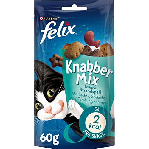 FELIX KnabberMix Strandspaß Katzensnack, Knusper-Leckerlie mit Fisch-Geschmack, 8er Pack (8 x 60g) von FELIX