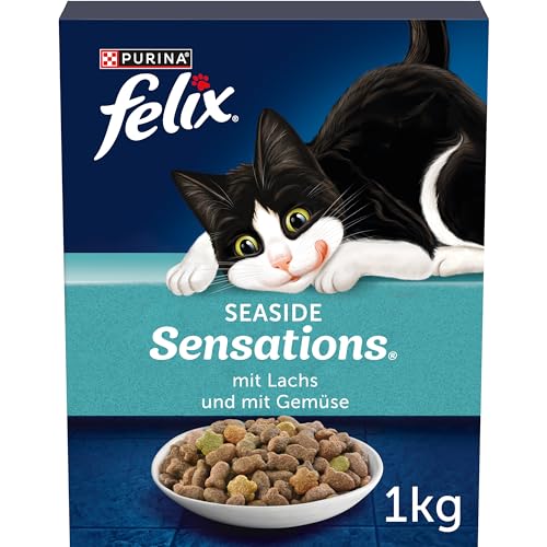 FELIX Seaside Sensations Katzenfutter trocken, mit Lachs und Gemüse, 1er Pack (1 x 1kg) von FELIX
