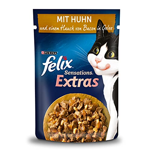 FELIX Sensations Extras Katzenfutter nass in Gelee, mit Huhn und Bacon, 26er Pack (26 x 85g) von FELIX