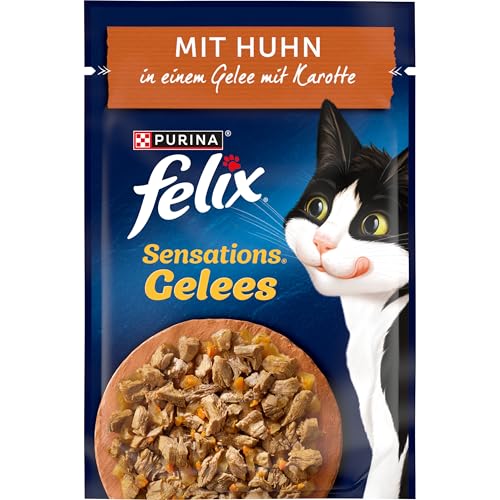 FELIX Sensations Gelees Katzenfutter nass, mit Huhn & Karotte in Gelee, 26er Pack (26 x 85g) von Felix