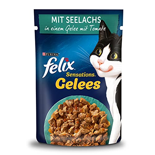 FELIX Sensations Gelees Katzenfutter nass, mit Seelachs & Tomate in Gelee, 26er Pack (26 x 85g) von Felix