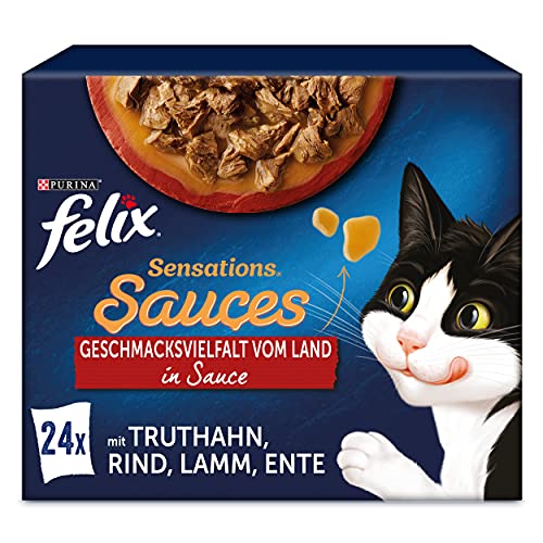 FELIX Sensations Saucen Katzenfutter nass, Sorten-Mix, 4er Pack (4 x 24 Beutel à 85g) von FELIX