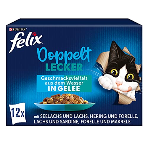 FELIX So gut wie es aussieht Doppelt Lecker Katzenfutter nass in Gelee, Fisch Sorten-Mix, 6er Pack (6 x 12 Beutel à 85g) von Felix