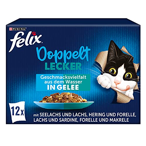 FELIX So gut wie es aussieht Doppelt Lecker Katzenfutter nass in Gelee, Fisch Sorten-Mix, 6er Pack (6 x 12 Beutel à 85g) von FELIX
