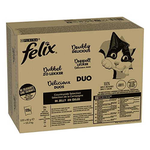 FELIX So gut wie es aussieht Doppelt Lecker Katzenfutter nass in Gelee, Sorten-Mix, 120er Pack (120 x 85g) von FELIX