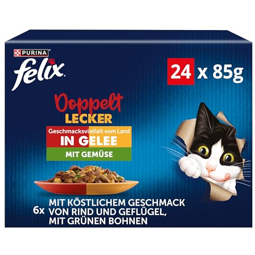 FELIX So gut wie es aussieht Doppelt Lecker Katzenfutter nass in Gelee, Sorten-Mix, 4er Pack (4 x 24 Beutel à 85g) von Felix