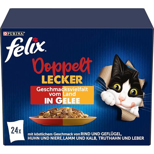 FELIX So gut wie es aussieht Doppelt Lecker Katzenfutter nass in Gelee, Sorten-Mix, 4er Pack (4 x 24 Beutel à 85g) von Felix