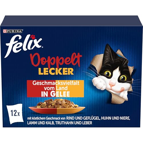 FELIX So gut wie es aussieht Doppelt Lecker Katzenfutter nass in Gelee, Sorten-Mix, 6er Pack (6 x 12 Beutel à 85g) von Felix