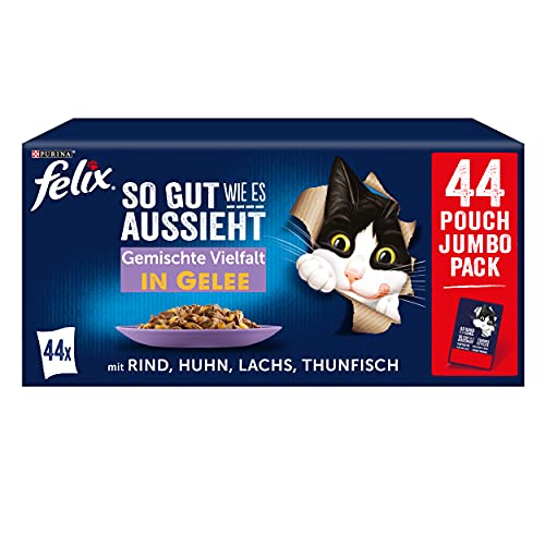 FELIX So gut wie es aussieht Gemischte Vielfalt in Gelee Katzennassfutter 44x85g Portionsbeutel von FELIX