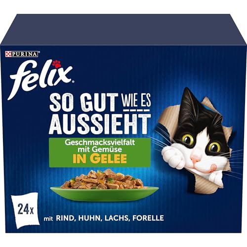 FELIX So gut wie es aussieht Katzenfutter nass in Gelee, Sorten-Mix, 4er Pack (4 x 24 Beutel à 85g) von FELIX