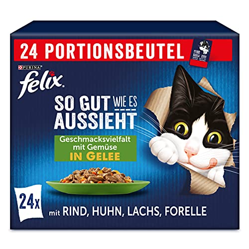 FELIX So gut wie es aussieht Katzenfutter nass in Gelee, Sorten-Mix, 4er Pack (4 x 24 Beutel à 85g) von FELIX
