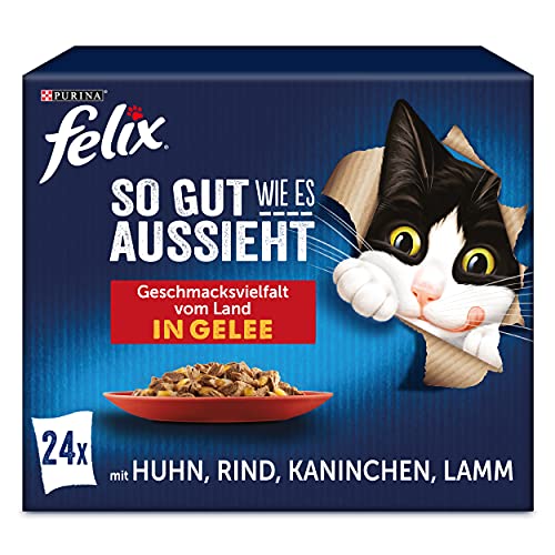 FELIX So gut wie es aussieht Katzenfutter nass in Gelee, Sorten-Mix, 4er Pack (4 x 24 Beutel à 85g) von FELIX