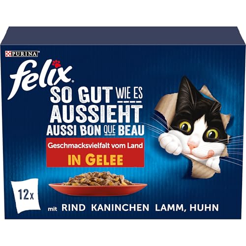 FELIX So gut wie es aussieht Katzenfutter nass in Gelee, Sorten-Mix, 6er Pack (6 x 12 Beutel à 85g) von FELIX