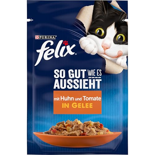 FELIX So gut wie es aussieht Katzenfutter nass in Gelee, mit Huhn & Tomate, 26er Pack (26 x 85g) von Felix