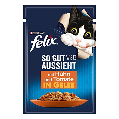 FELIX So gut wie es aussieht Katzenfutter nass in Gelee, mit Huhn & Tomate, 26er Pack (26 x 85g) von FELIX