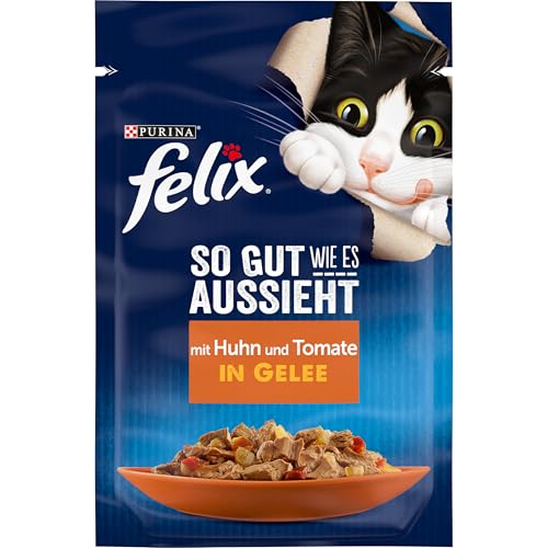 FELIX So gut wie es aussieht Katzenfutter nass in Gelee, mit Huhn & Tomate, 26er Pack (26 x 85g) von FELIX