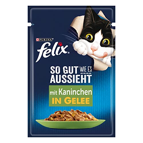 FELIX So gut wie es aussieht Katzenfutter nass in Gelee, mit Kaninchen, 26er Pack (26 x 85g) von FELIX