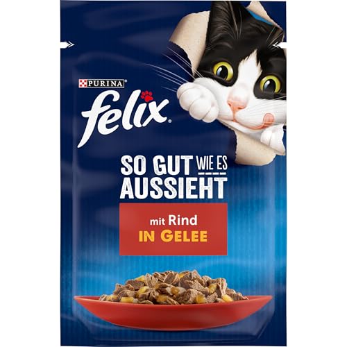 FELIX So gut wie es aussieht Katzenfutter nass in Gelee, mit Rind, 26er Pack (26 x 85g) von FELIX