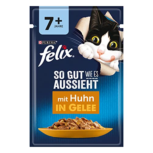 FELIX So gut wie es aussieht Senior Katzenfutter nass in Gelee, mit Huhn, 26er Pack (26 x 85g) von FELIX