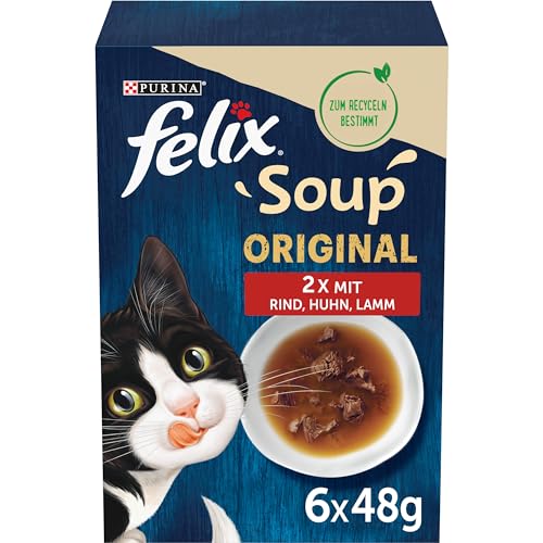 FELIX Soup, Suppe für Katzen mit zarten Stückchen, Geschmacksvielfalt vom Land, 8er Pack (8 x 6 Beutel à 48g) von FELIX