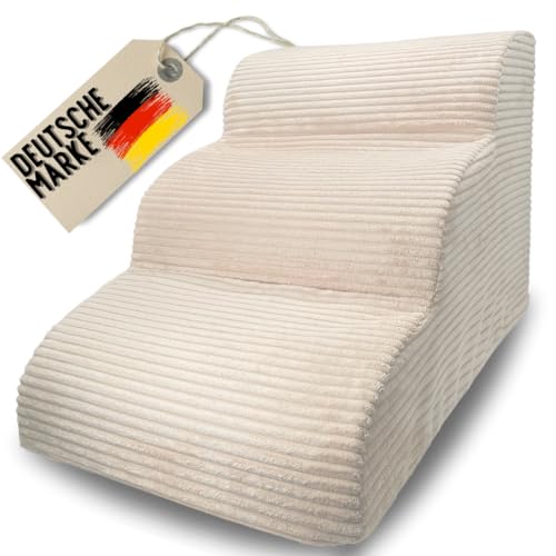 Hundetreppe Cord beige Hunderampe aus Schaumstoff - Katzentreppe - Tiertreppe - Haustiertreppe - Hundetreppe Bett - 3 Stufen Hunderampe von FELLBUDDY