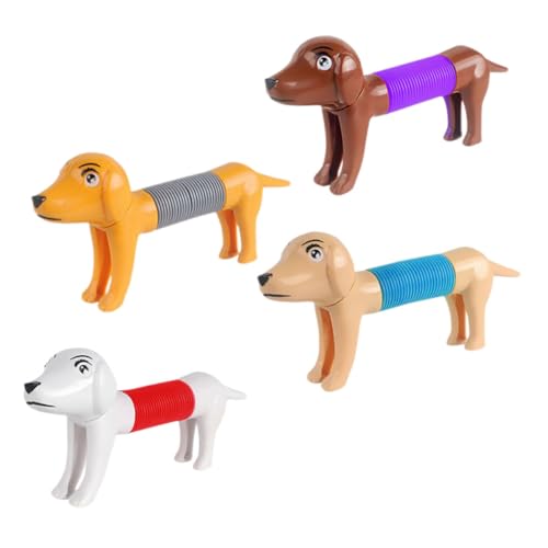 FELTECHELECTR Pop Tube Hundespielzeug 4 Stück Interaktives Dehnbares Spielzeug für Welpen Sensorisches Spielzeug für Party und Stressabbau Teleskopisch Wiederverwendbar von FELTECHELECTR