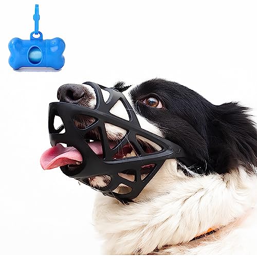 Maulkorb für Hunde, atmungsaktiver Korb und weicher Käfig, schwarz, gegen Beißen, Bellen und Kauen für kleine, mittelgroße und große Hunde, 1 Packung Kotbeutel für Hunde (mittel) von FELYORIC