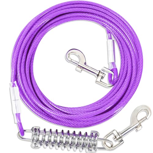 Hofleine Für Hunde mit Stoßdämpfender,3-15m Hofleine Tie Out Leinen,Tie Out Cables Für Hunde Hofleine(Lila,3m) von fengco