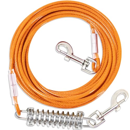 Hofleine Für Hunde mit Stoßdämpfender,3-15m Hofleine Tie Out Leinen,Tie Out Cables Für Hunde Hofleine(Orange,15m) von fengco