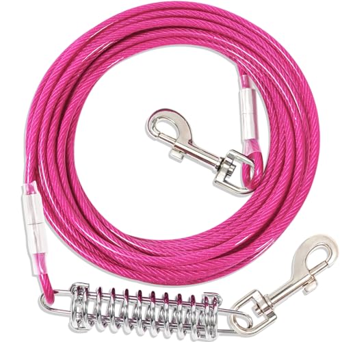 Hofleine Für Hunde mit Stoßdämpfender,3-15m Hofleine Tie Out Leinen,Tie Out Cables Für Hunde Hofleine(Rosenrot,15m) von fengco