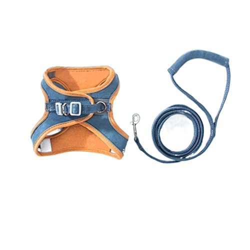 Hundegeschirr und Leine für Haustiere, Weste für Welpen und Katzen, Halsband für Haustiere, bequeme Hundeleine (blau, 28-32 cm) von FENGJISUN