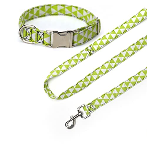 Hundeleine, Dreiecksmuster, personalisierbar, Set mit Halsband und Leine für Hunde, Fliege, abnehmbar, Hundehalsband für Welpen, Chihuahua, Mops, Gürtel, Hunde (Grün, 2,0 x 50 cm) von FENGJISUN