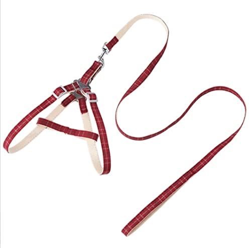 Hundeleine, kariert, für Hunde und Katzen, verstellbar, Nylon, Chihuahua, Brustgurt, Haustierleine (Rosso, 35–55 cm) von FENGJISUN