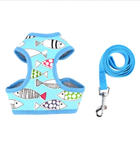 Hundeleine Druck Halsband Harness Leine Kaksack Set Einstellbare Haustier Halsbänder Westen Für Hunde Haustiere Wandern Seil Müllsäcke Hundeleine Verstellbar(Blue,38-48cm) von FENGJISUN
