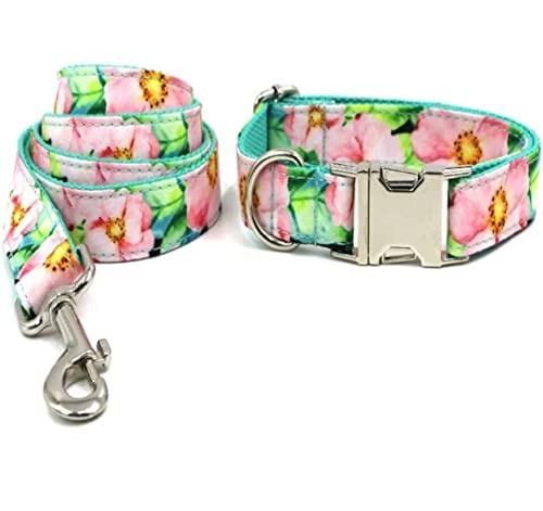 Hundeleine Haustier Halsband Personalisierte Rosa Blumendruck Nette Halsband Und Leine Set Schnellverschluss Hundeleine Verstellbare(23-30cm) von FENGJISUN
