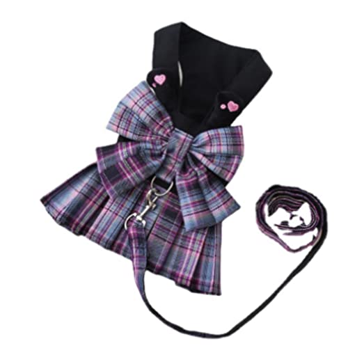 Hundeleine Haustier Harness Weste Kleid Blei Set Mit Tutu Spitze Rock Party Halsband Kostüm Einstellbar Halsband Leine Set Hundeleine Verstellbar(Lila,58cm) von FENGJISUN