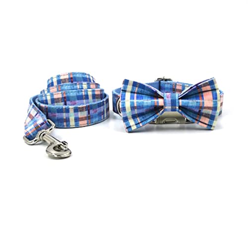 Hundeleine Hundeträger Hundeweste Ohne Abziehbild Flucht Halsbänder und Leine Set Blaue Streifen Puppy Bowtie Collar Haustierleine (23-30cm) von FENGJISUN