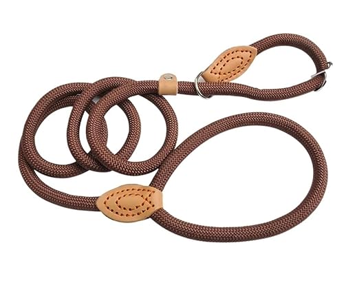 Hundeleine Kette Hund Leine Slip Kragen Walking Führt Nylon Hund Bergsteigen Seil Welpen Haustier Traktion Für Hunde Hundeleine Verstellbar(Braun,6mm*1,5m) von FENGJISUN