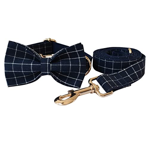 Hundeleine Marineblau Kariert Goldene Taste Halsband Hundeleine Halsband Für Haustiere Legierung Schnalle Halsband Set Hundeleine Verstellbare(20-29cm) von FENGJISUN