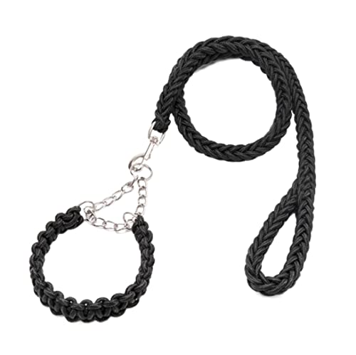 Hundeleine Nylon Geflochtenes Hundehalsband Und Leine Set Kordelzug Für Kleine Mittelgroße Hundeleine Bullterrier Hundeleine Verstellbar(Black,55-65cm) von FENGJISUN