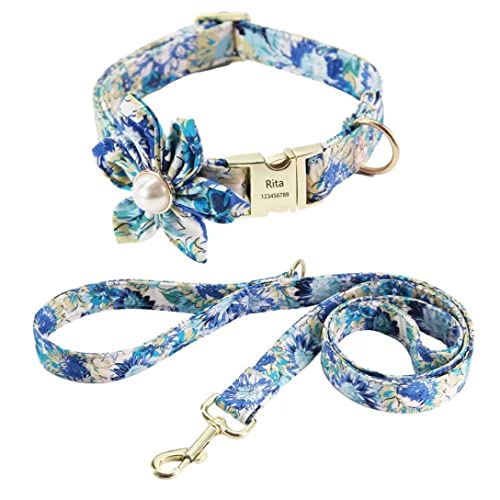 Hundeleine Nylon Halsband Leine Harness Kotbeutel Set Einstellbare Bedruckte Halsbänder Geschirr Für Hunde Hundeleine Verstellbar(Blue,19-28cm) von FENGJISUN