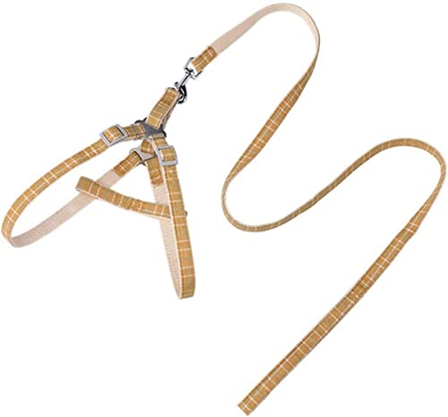 Hundeleine Plaid Haustier Leine Hund Katzen Harness Set Hund Wanderseil Einstellbare Nylon Chihuahua Halsband Brustgurt Hundeleine Verstellbare(Yellow,30-45cm) von FENGJISUN
