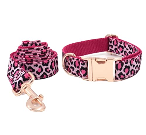 Hundeleine Rosa Leopardenmuster Halsband Für Haustiere Komfortable Halsband Pet Liefert Weiche Halsband Hundeleine Verstellbare(23-30cm) von FENGJISUN