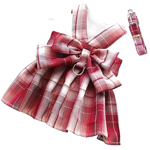 Hundeleine mit Schleife, Rock, schönes Hundegeschirr mit Brustgurt, Zugleine, Kleidungsgeschirr für Hunde und Katzen, weiche Hundeleine (Rot, 50 cm) von FENGJISUN