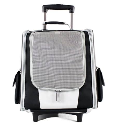 Transporttasche Katze Hund Katzentransportwagen Mit 4 Rädern, Faltbarer Trolley, Tragbarer Welpen-Reisegepäckwagen Hunderucksack(Black) von FENGJISUN