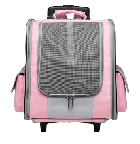 Transporttasche Katze Hund Katzentransportwagen Mit 4 Rädern, Faltbarer Trolley, Tragbarer Welpen-Reisegepäckwagen Hunderucksack(Pink) von FENGJISUN