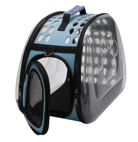 Transporttasche Katze Hund Tragbare, Faltbare Haustier-Hunde- Und Katzen-Umhängetasche, Transparente Transportbox Für Katzen Und Hunde Hunderucksack(Blue,42 * 32 * 28cm) von FENGJISUN